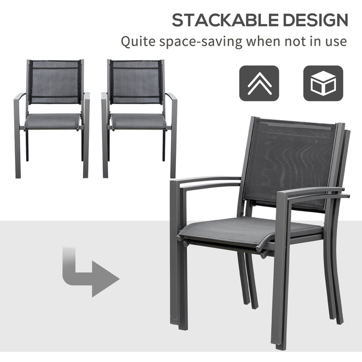 Garden Chairs Set Of 2 Outdoor Chairs with Steel Frame Texteline Seats for Dining Patio Balcony Dark Grey and Black