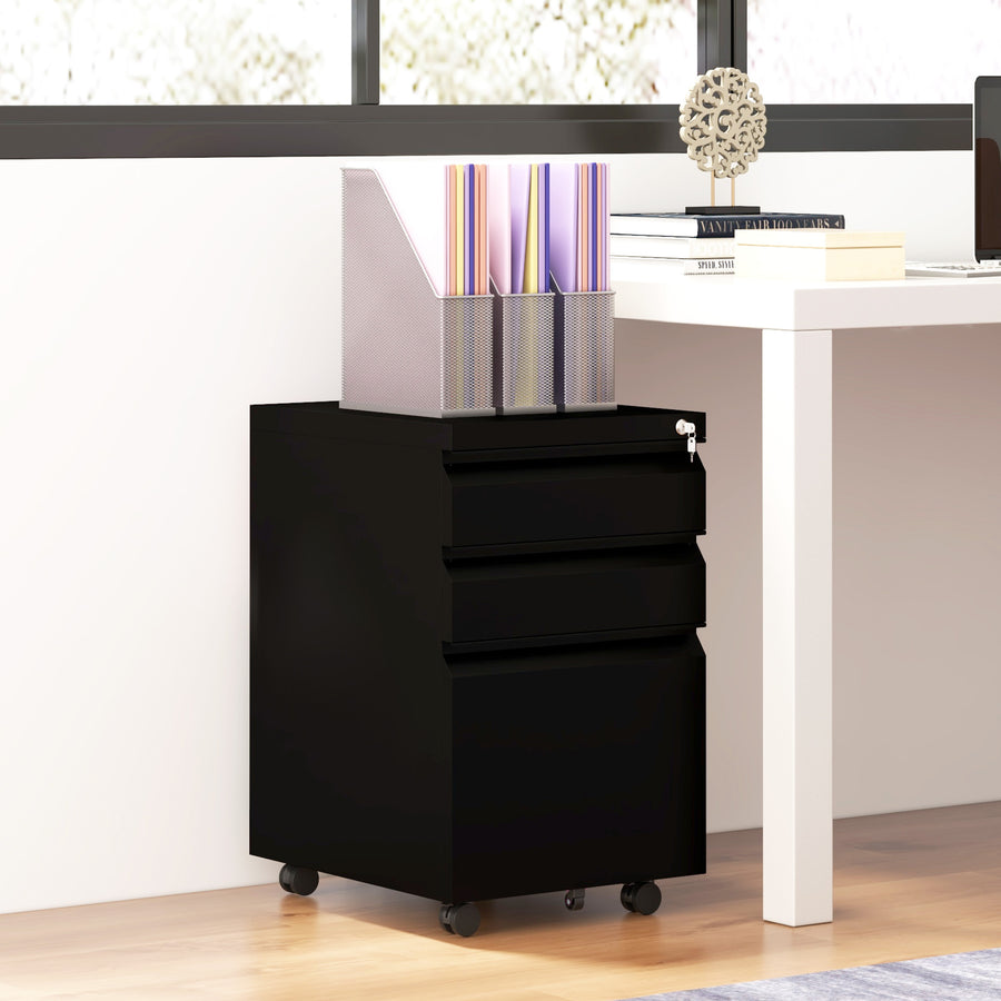 3-Drawer Filing Cabinet with Lock, Mobile Steel File Cabinet for A4, Legal and Letter Size, Under Desk Drawers with Pre-Assembled Body for Home Office, 37 x 43.5 x 60 cm, Black