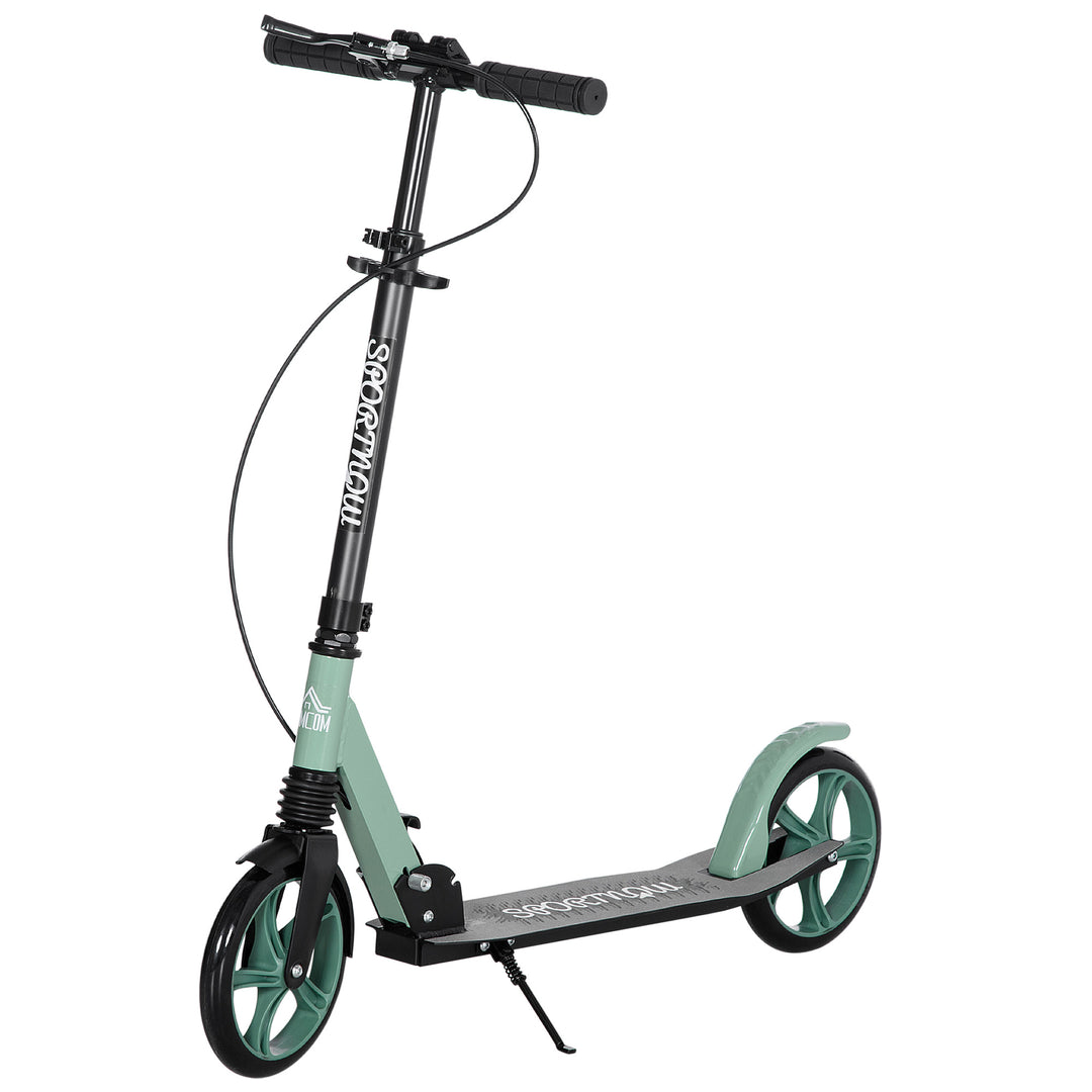 One-click Folding Kick Scooter for 14+ w/ Adjustable Handlebar, Push Scooter with Kickstand, Dual Brake System, Shock Absorber, 200mm Wheels & ABEC-9 Bearings