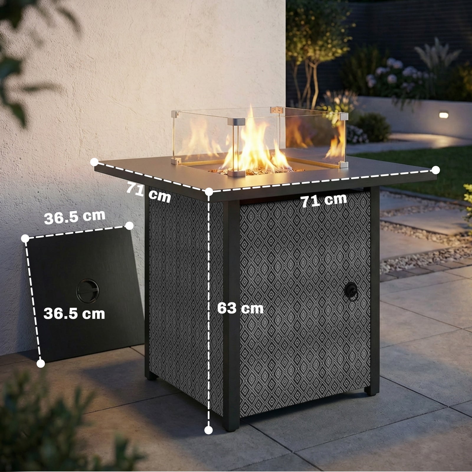 Propane Gas Fire Pit Table for Garden, 11.7 KW Smokeless Firepit Outdo