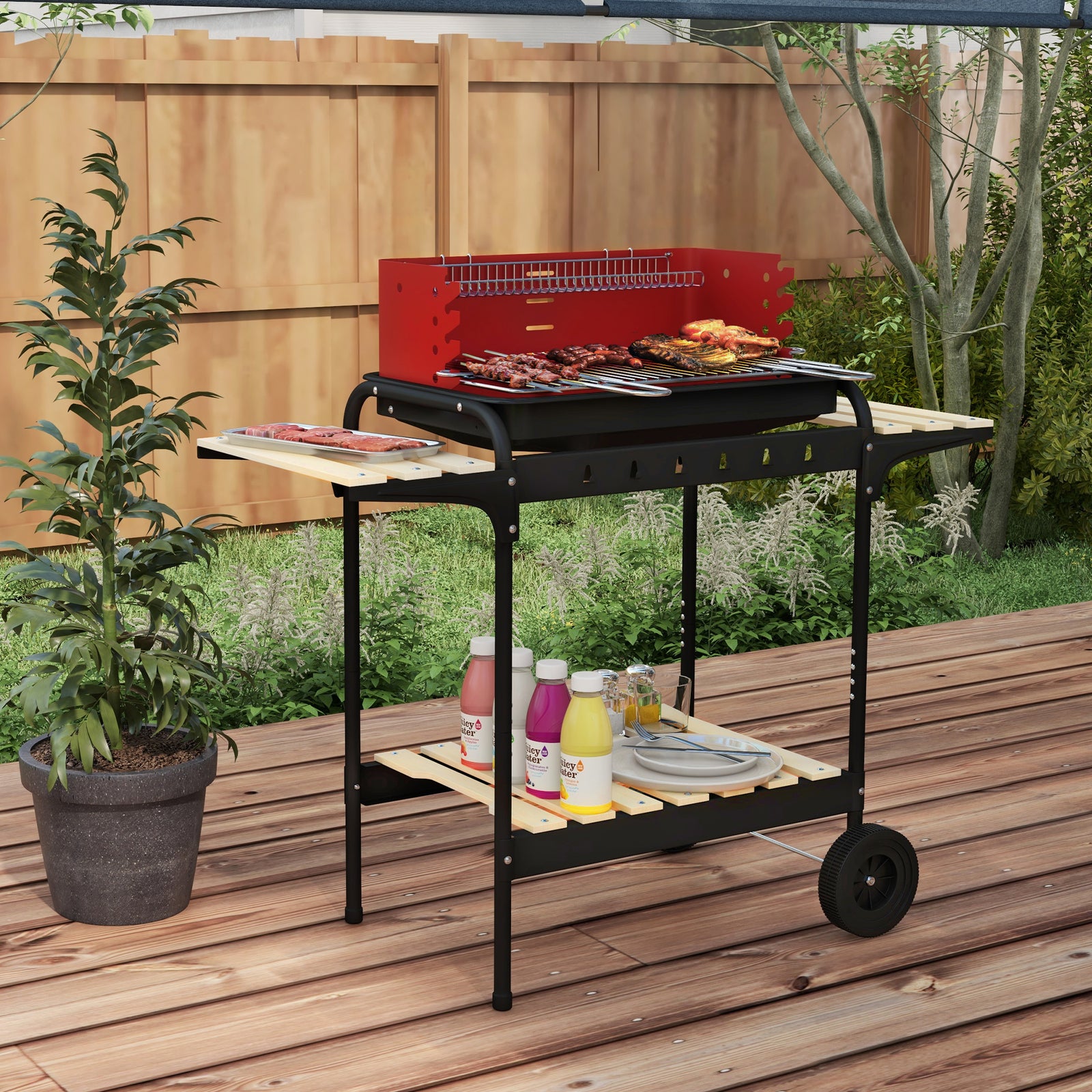 Charcoal BBQ, with Five Position Grill Grate - Red