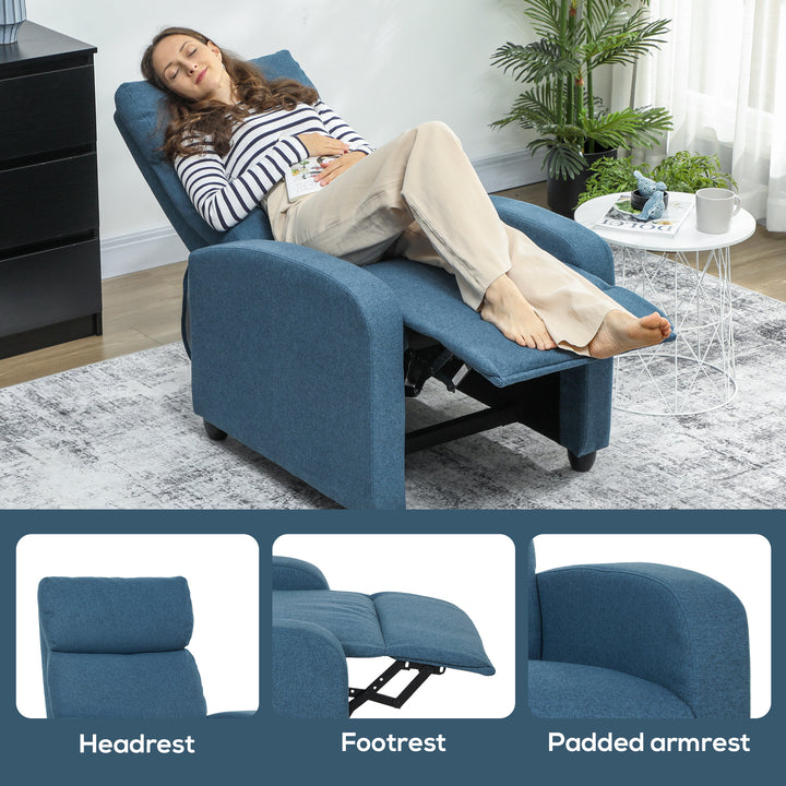 135° Push Back Recliner Armchair, with Footrest - Blue