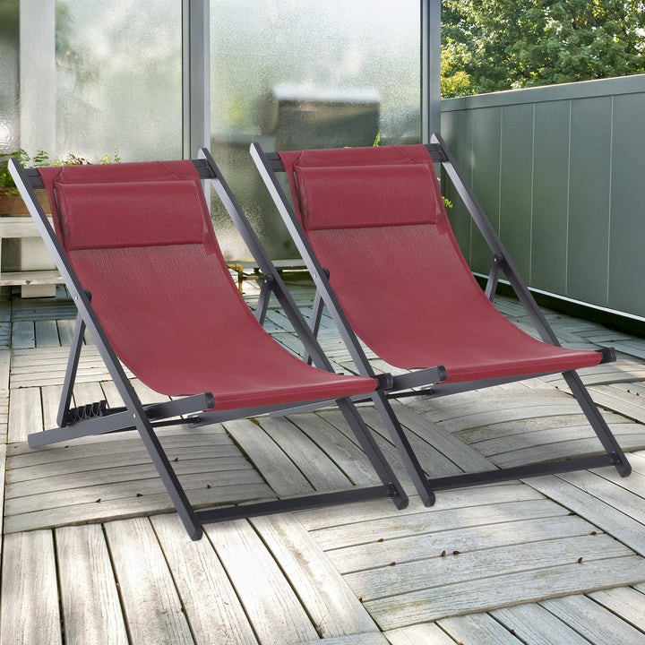 Outsunny Garden Deck Chairs, Set of 2, Folding, Portable for Beach/Patio, Durable, Red | Aosom UK