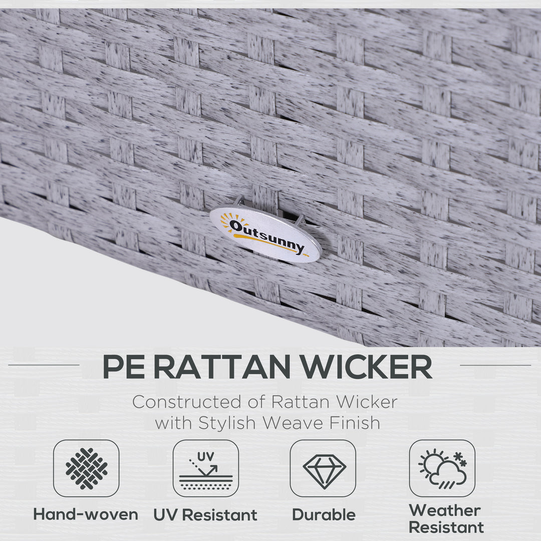 MCL 5 Pieces PE Rattan Garden Furniture Set with 10cm Thick Padded Cushions, Wicker Weave Outdoor Seating Chairs with 2 Armchairs, 2 Stools, Glass Top Table, Grey and White