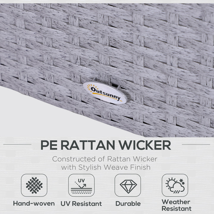 MCL 5 Pieces PE Rattan Garden Furniture Set with 10cm Thick Padded Cushions, Wicker Weave Outdoor Seating Chairs with 2 Armchairs, 2 Stools, Glass Top Table, Grey and White