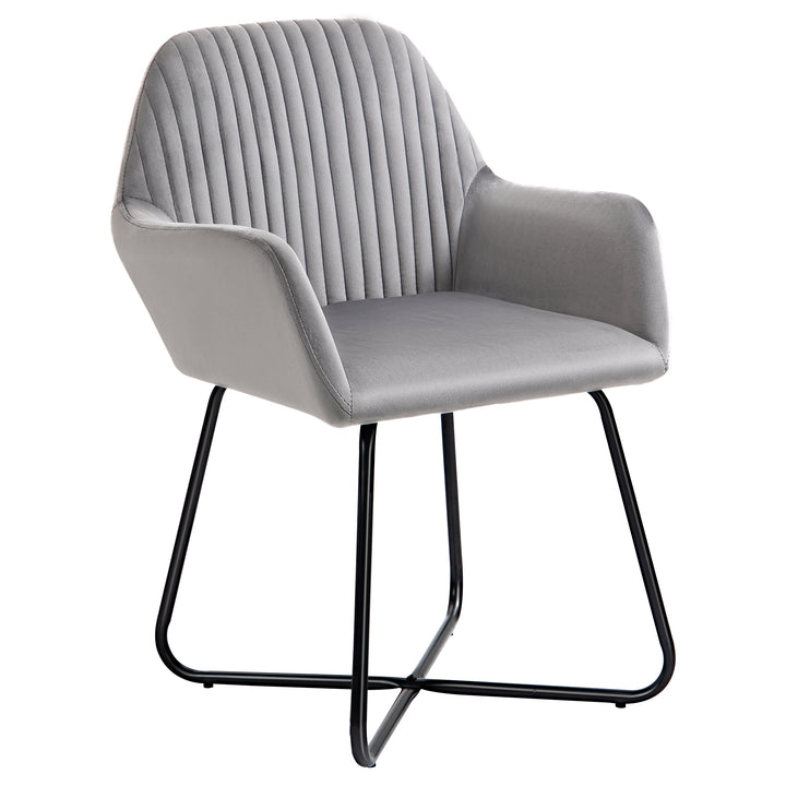 Modern ArmChair HOMCOM Upholstered Accent Chair with Metal Base for Living Room Grey | Aosom UK