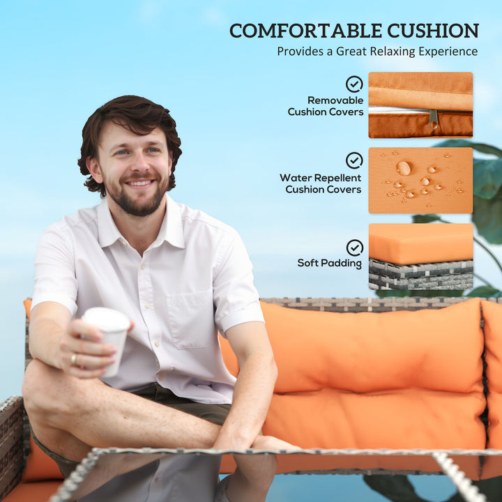 7-Seater Patio wicker Sofa Set Rattan Chair Furniture w/ Glass & Cushioned, Orange