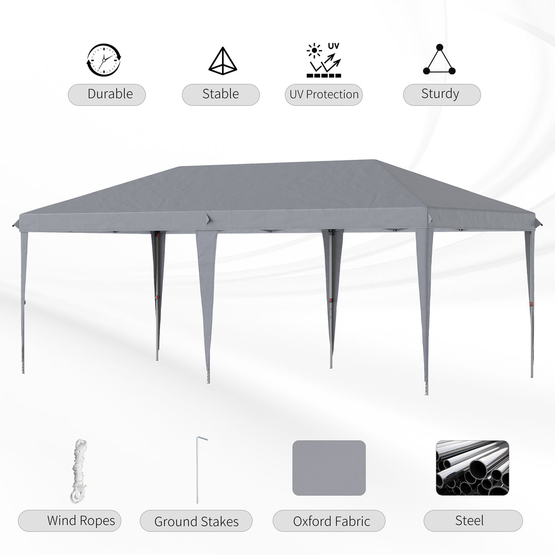 Outsunny Pop Up Gazebo 3 x 6 m, Foldable Canopy Tent with Height Adjustable, Wedding Awning & Carrying Bag, Grey