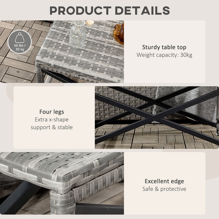 Outdoor Coffee Table, Garden PE Rattan Side Table with Plastic Board Under the Full Woven Table Top and X-Shape Frame for Patio, Balcony, Mixed Grey