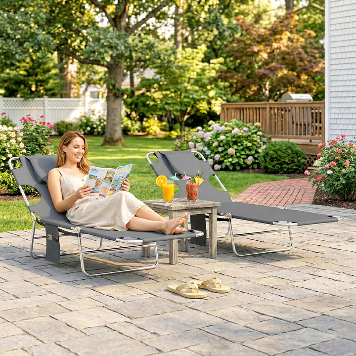 5-Position Adjustable Sun Loungers Set of 2 with Reading Hole and Side