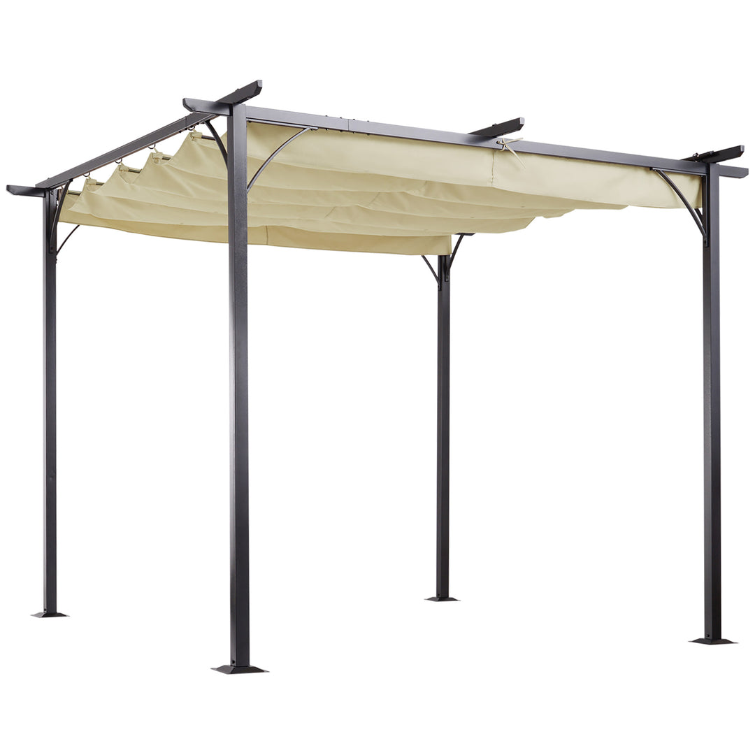 MCL 3 x 3(m) Metal Pergola with Retractable Roof, Garden Gazebo Metal Pergola Canopy. Outdoor Sun Shade Shelter for Party BBQ, Beige