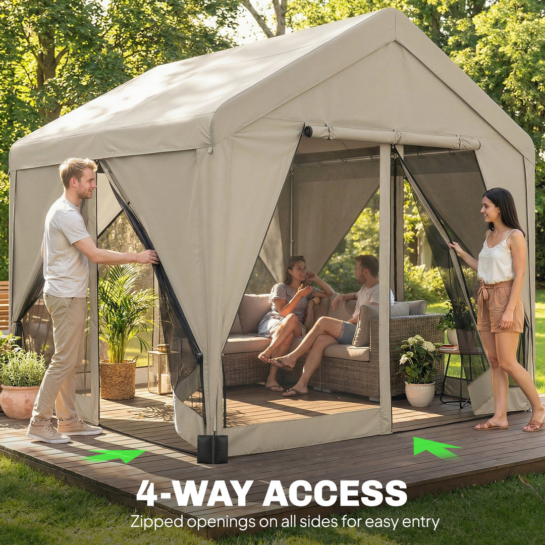 3 x 3 m Patio Gazebo with Netting &amp; Curtains, Outdoor Canopy Shelter w