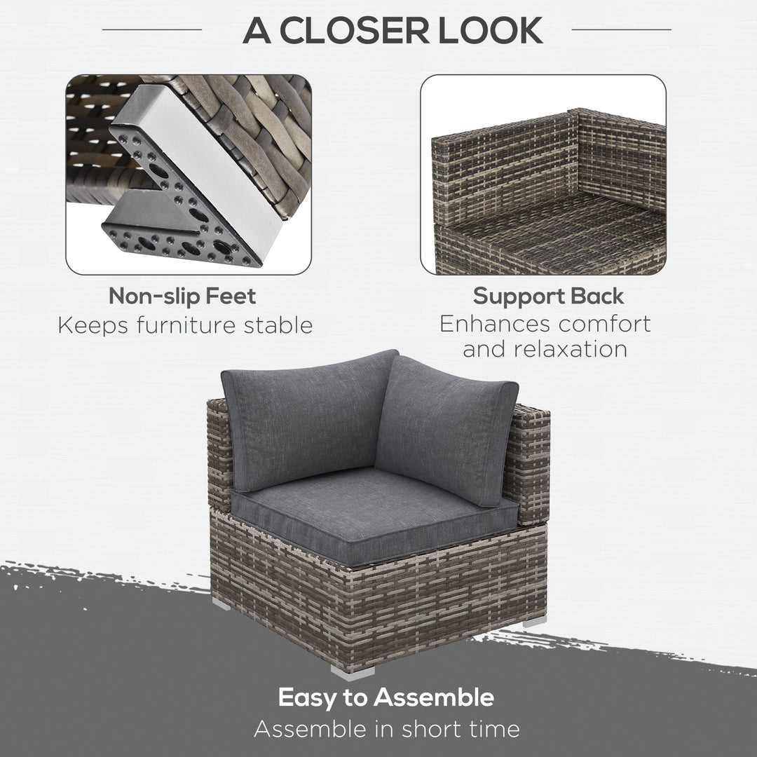 Outdoor PE Rattan Corner Sofa, Garden Wicker Furniture Single Sofa Chair w/ Cushions, Deep Grey