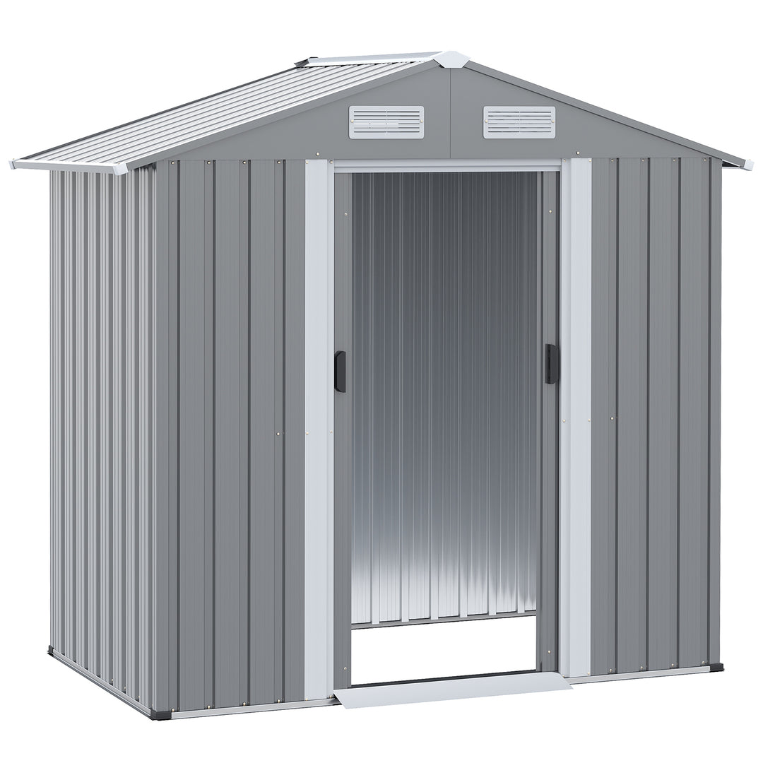Outsunny 6.4 x 3.6ft Garden Metal Storage Shed w/ Double Sliding Door and Air Vents, Tool Storage for Backyard Patio Lawn, Grey