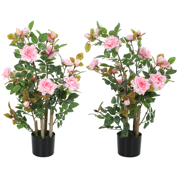 90cm Artificial Rose Tree Set of 2, Decorative Fake Plant with 344 Sil