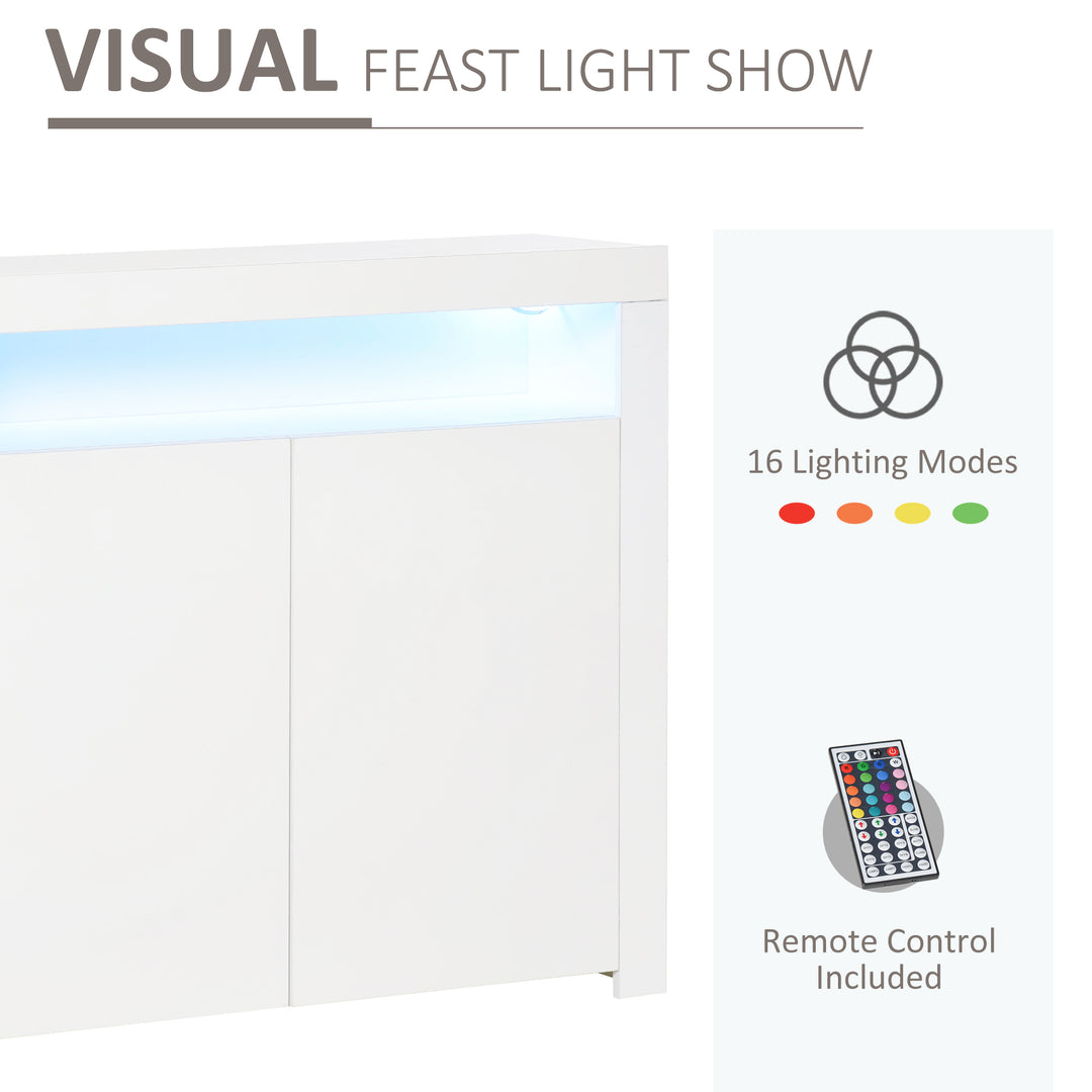 LED Storage Cabinet, Cupboard with High Gloss Front and RGB Lighting, Modern Sideboard for Entryway, Dining Area, Living Room, White