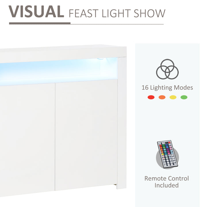 LED Storage Cabinet, Cupboard with High Gloss Front and RGB Lighting, Modern Sideboard for Entryway, Dining Area, Living Room, White
