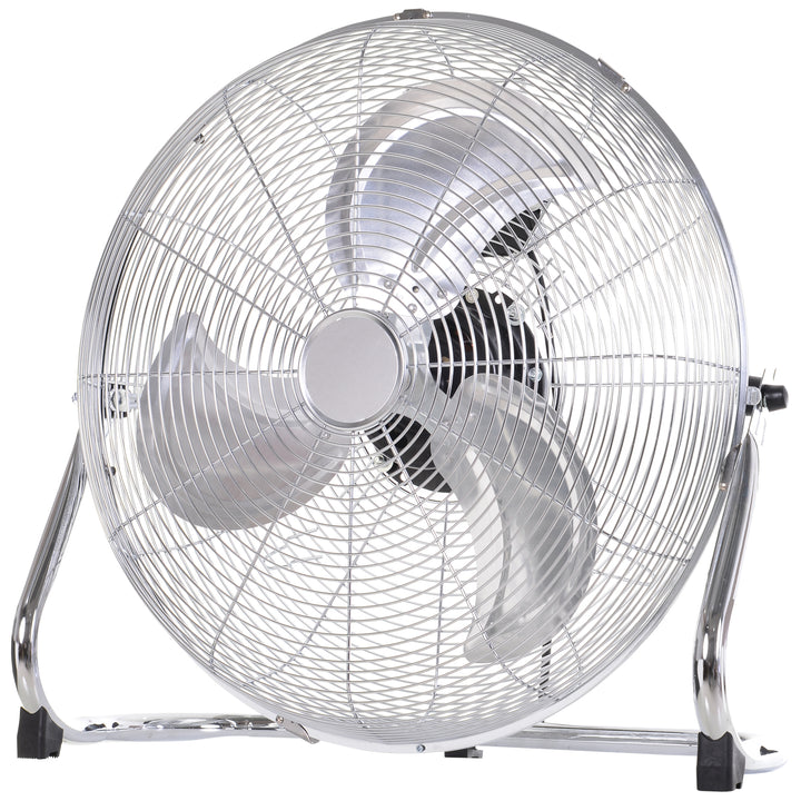 HOMCOM High-Velocity Floor Fan: 20" Chrome Metal, Adjustable Tilt, 3 Speeds, Portable for Gym, Home Office, Silverstone | Aosom UK