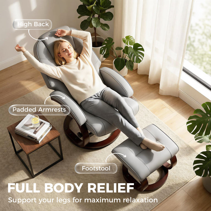 Swivel Recliner Chair with Footstool, PU Leather Recliner Armchair wit