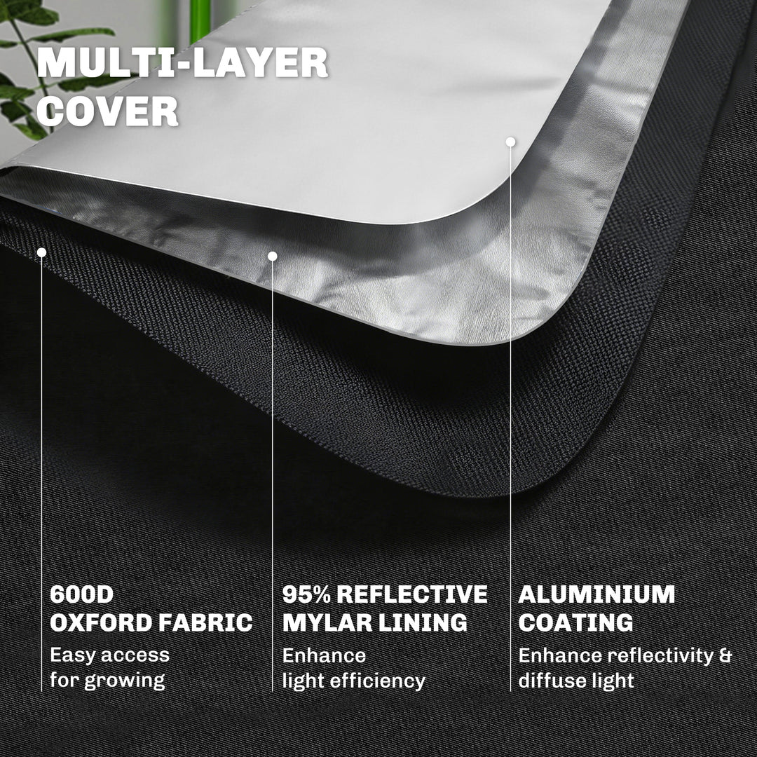Grow Tent 120 x 120 x 200 cm, Reflective Mylar Hydroponic Growing Tent with 600D Oxford Fabric, Observation Window, Vent, Zipper Door for Indoor Plant Growing