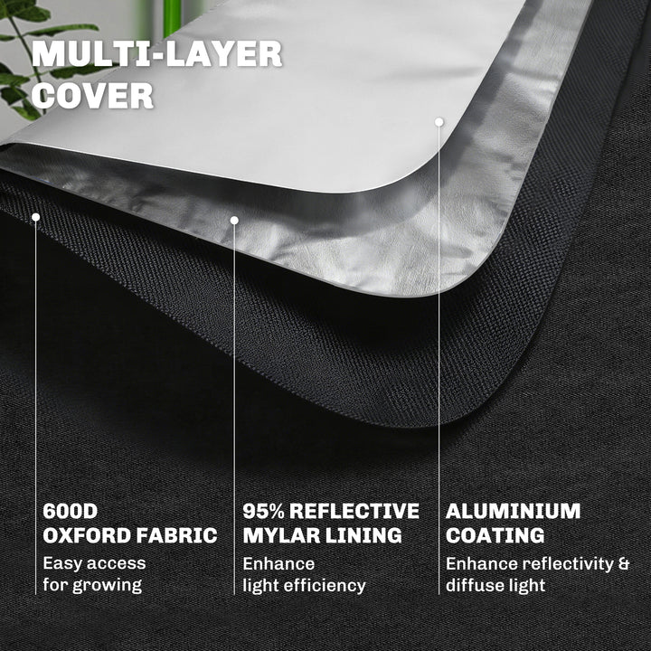 Grow Tent 120 x 120 x 200 cm, Reflective Mylar Hydroponic Growing Tent with 600D Oxford Fabric, Observation Window, Vent, Zipper Door for Indoor Plant Growing