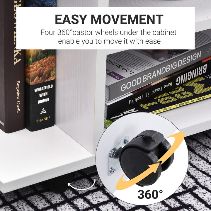 Modern TV Cabinet Stand Storage Shelves Table Mobile Bedroom Furniture Bookshelf Bookcase White