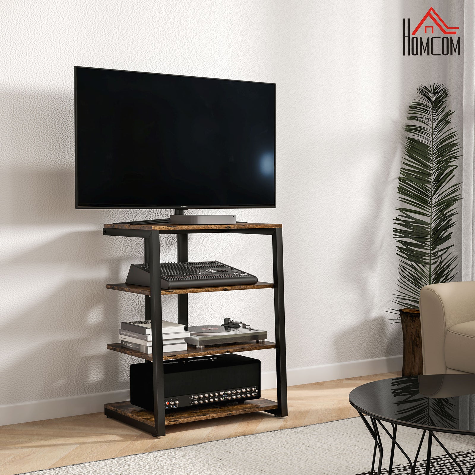 HiFi Stand, with Four Storage Shelves - Rustic Brown