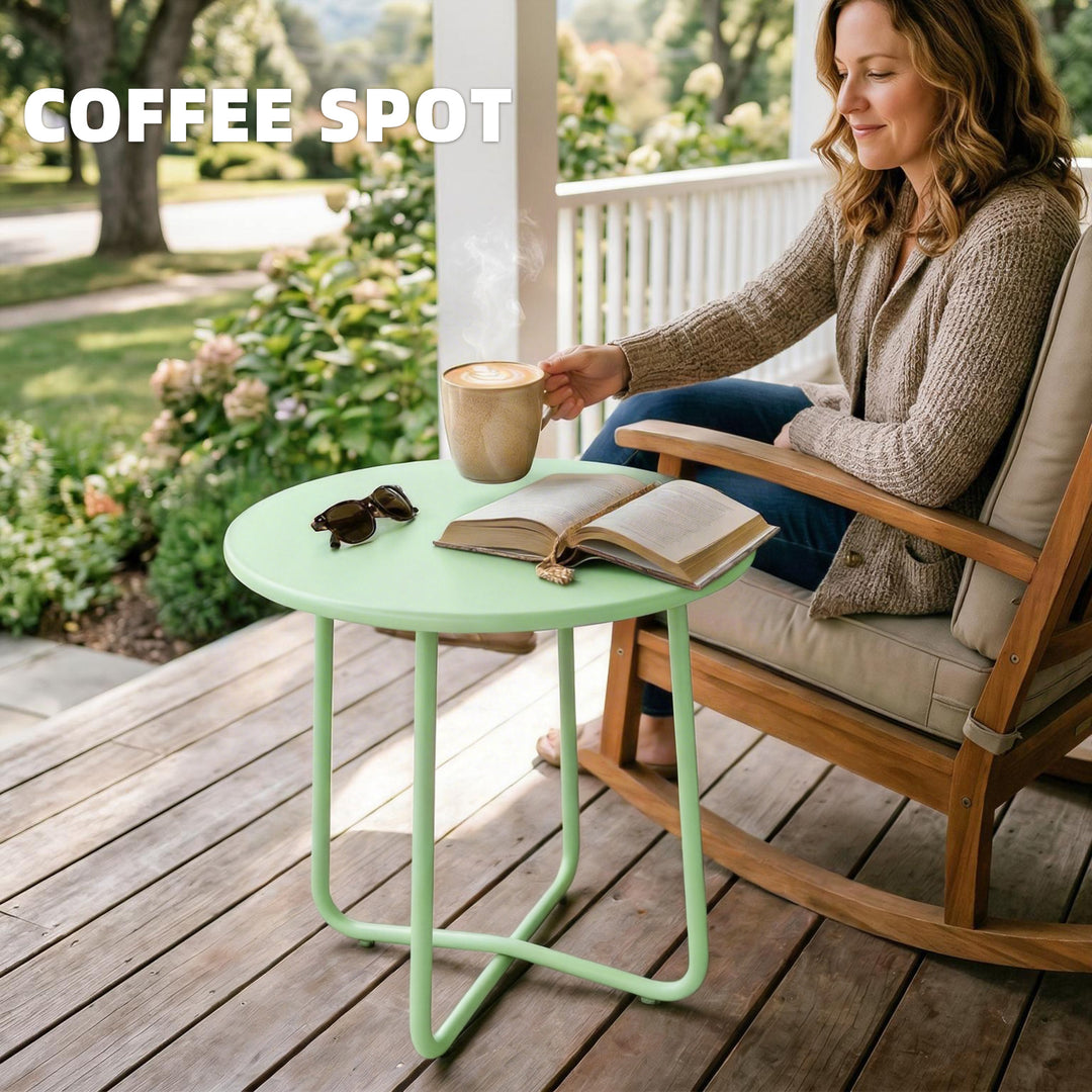 48 cm Round Garden Side Table, Small Metal Outdoor Garden Table with R