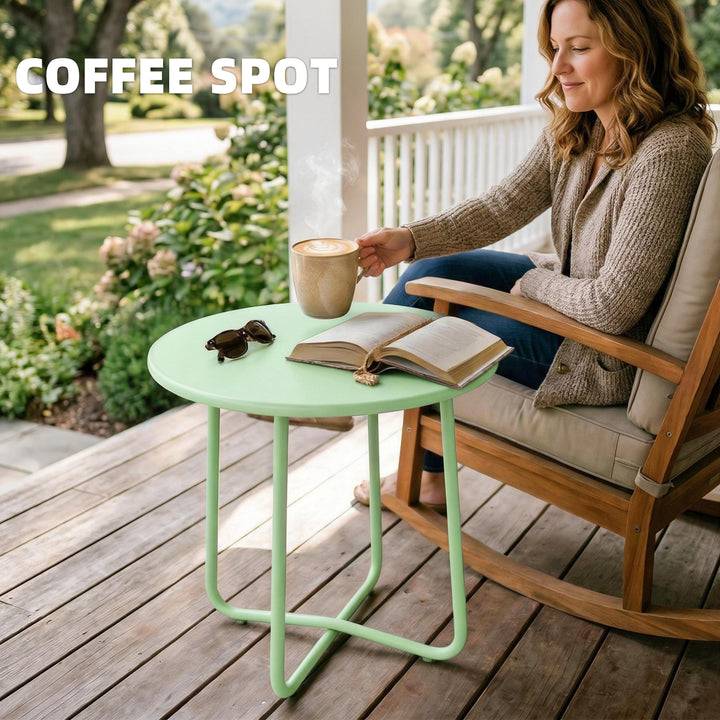 48 cm Round Garden Side Table, Small Metal Outdoor Garden Table with R