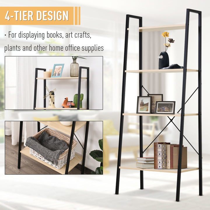 MCL Ladder Shelf, Bookshelf, 4-Tier Industrial Storage Rack for Living Room, Bedroom, Kitchen, Oak and Black