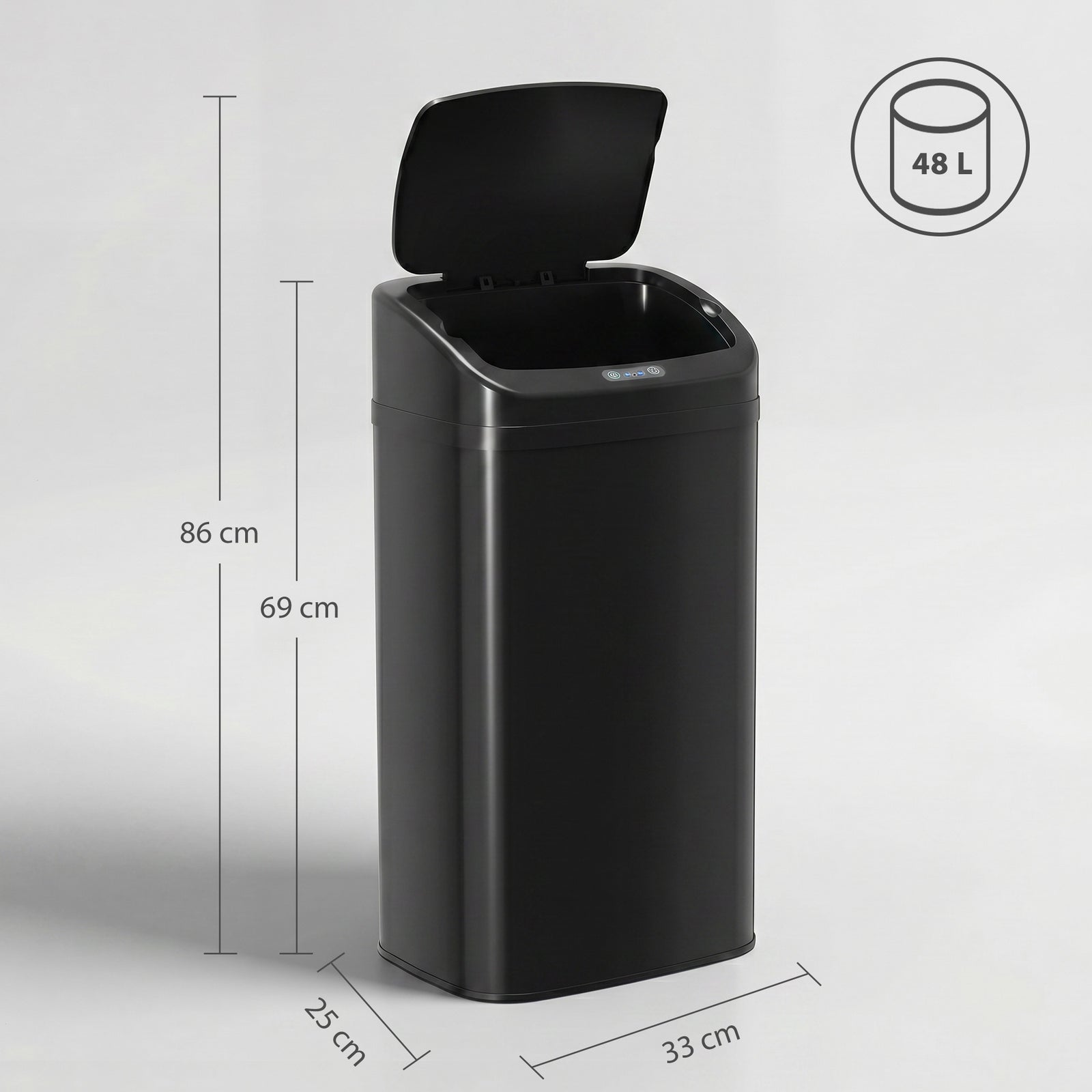 48L Galvanised Steel Sensor Bin - Black