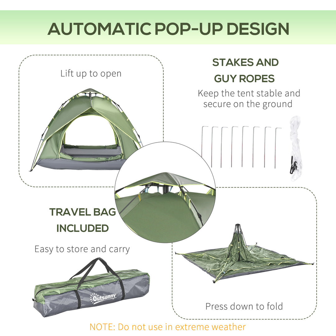 Outsunny Three Man Pop Up Tent Camping Festival Hiking Family Travel Shelter Portable | Aosom UK