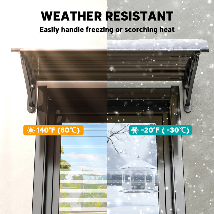Front Door Canopy Outdoor Awning Aluminium Rigid Plastic Polycarbonate Rain Shelter UV Water Rain Resistant 100 x 75cm Brown
