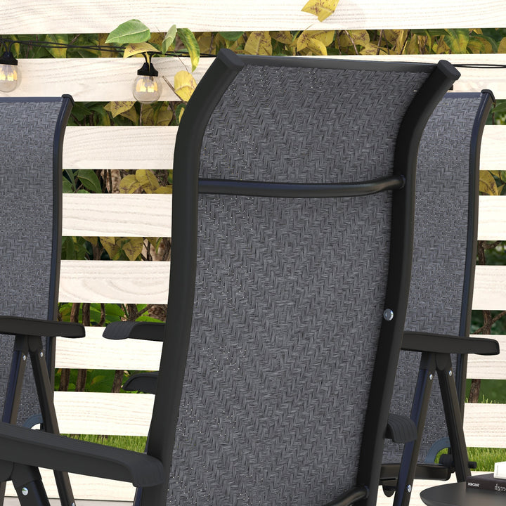 Set of Four Folding Garden Chairs, with Seven-Position Adjustable Backs, Grey