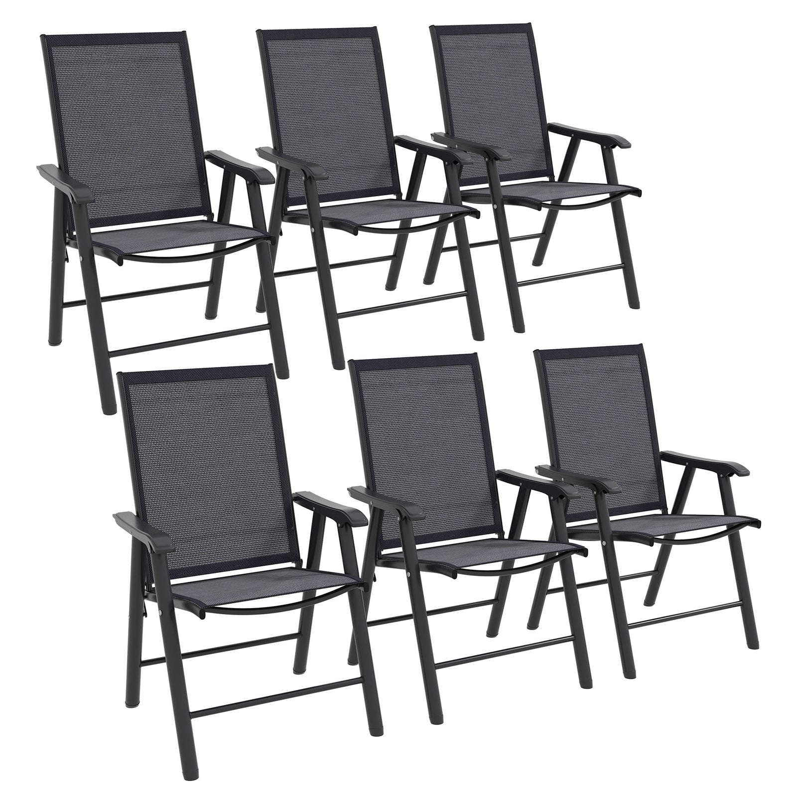 Set of 6 Folding Garden Chairs, Metal Frame Garden Chairs Outdoor Patio Park Dining Seat with Breathable Mesh Seat, Dark Grey