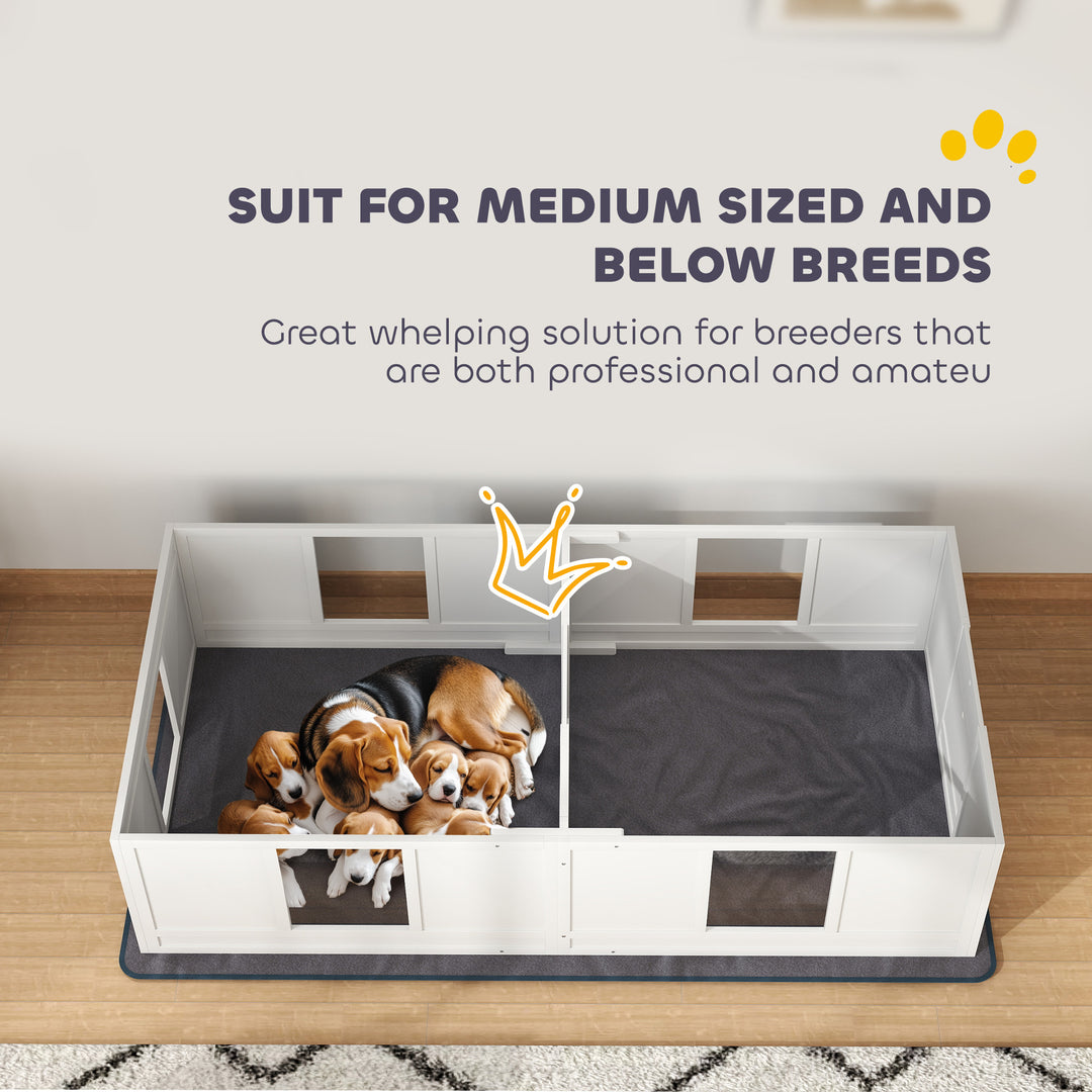 Two Room Design, Whelping Box for Dogs with Whelping Pad, Clear Panels, Adjustable Entrance, for Medium Dogs, 196 x 96cm