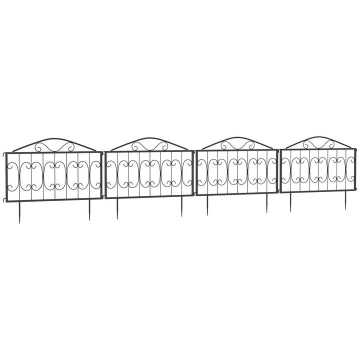 Outsunny Decorative Garden Fencing, 4PCs Outdoor Picket Fence Panels, Rustproof Metal Wire Landscape Flower Bed Border Edging Animal Barrier, Black