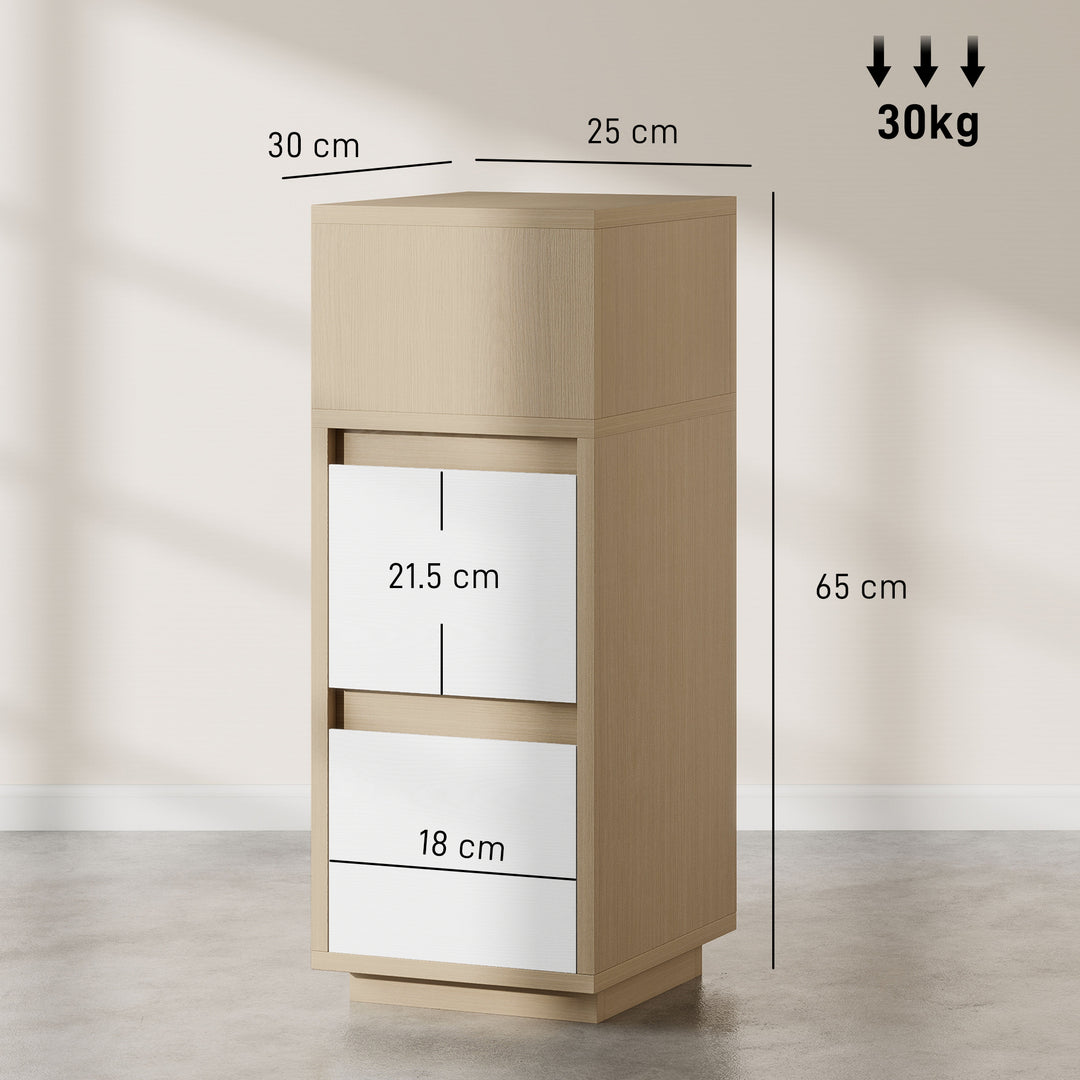 Slim Bedside Table, Narrow Bedside Cabinet with Open Shelf and 2 Drawers for Bedroom, Living Room