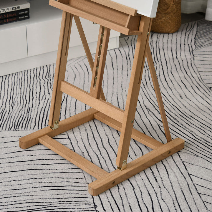 Wooden Easel Stand H-Frame Artist Easel with 171-230cm Adjustable Height and 0-80° Working Angles Beech Wood Art Easel for Displaying Painting Wedding Sign Nature Wood Finish