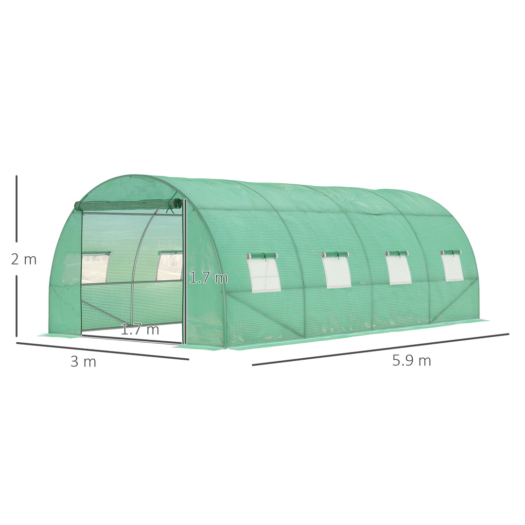 MCL Walk-in Polytunnel Greenhouse, Outdoor Garden Tunnel Greenhouse Tent with Zipped Roll-Up Door and 8 Mesh Windows, 6 x 3M