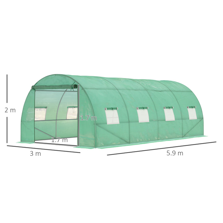 Walk-in Polytunnel Greenhouse, Outdoor Garden Tunnel Greenhouse Tent with Zipped Roll-Up Door and 8 Mesh Windows, 6 x 3M