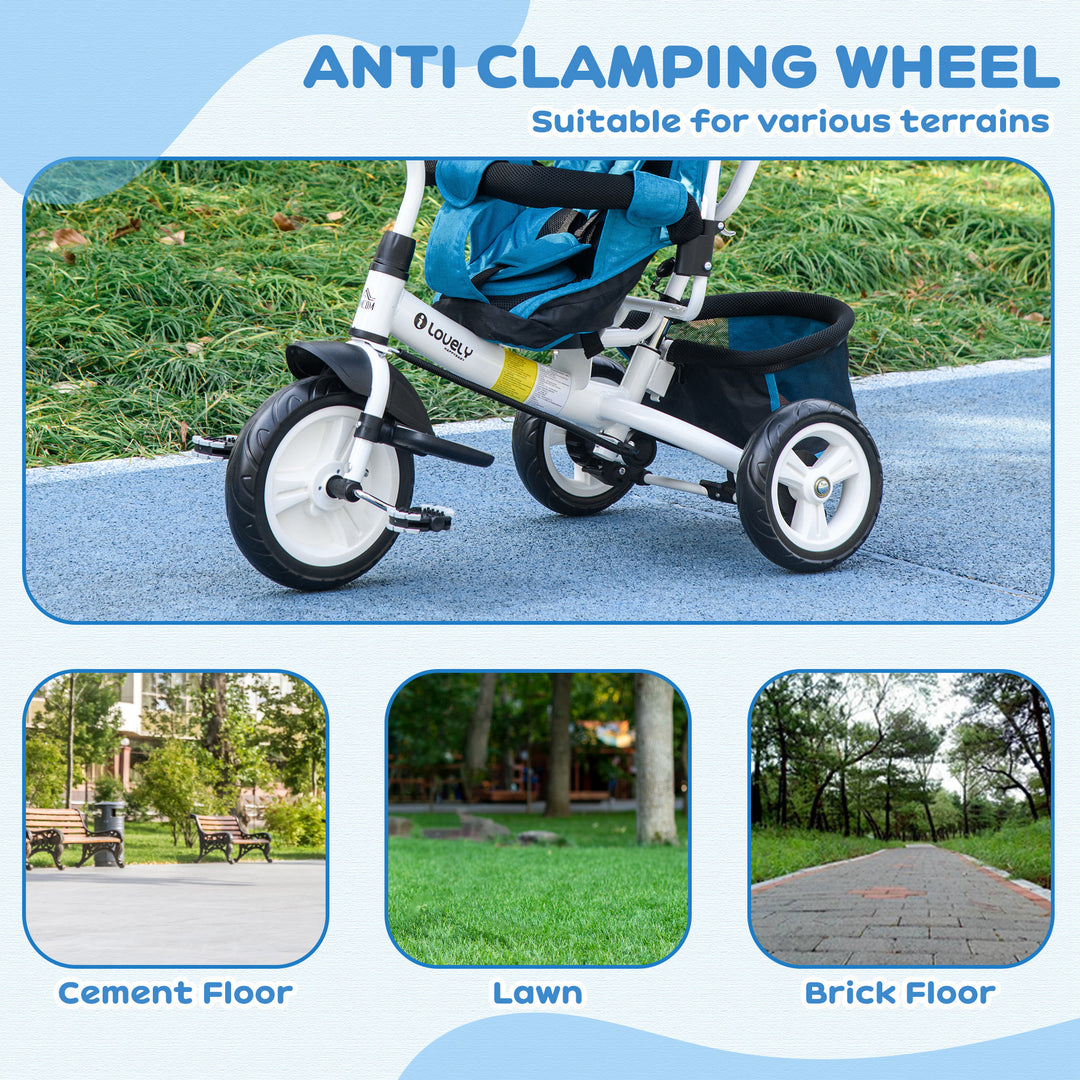 6 in 1 Kids Trike with Parent Handle, Canopy, 5-point Safety Belt, Storage, Footrest, Brake, for 1-5 Years, Blue