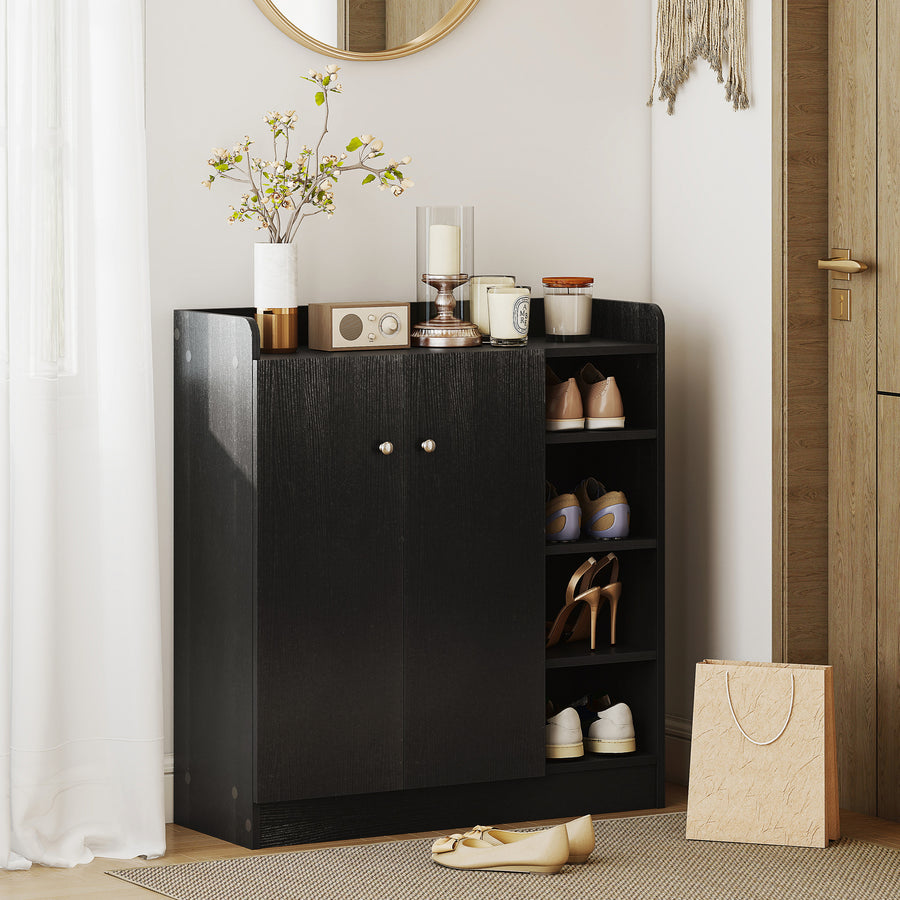 Shoe Storage Cabinet with Adjustable Shelves - Black
