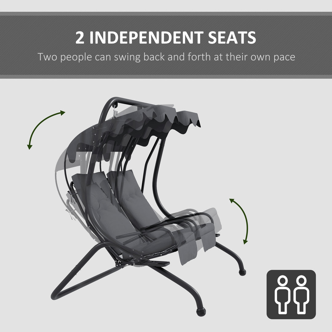 Two-Seat Garden Swing Chair, with Protective Canopy - Grey