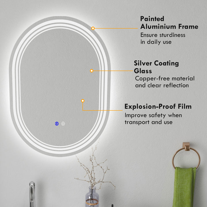 kleankin Luminous Lavatory Mirror: LED Bathroom Mirror with Anti-Fog & Touch Switch, Versatile Vertical or Horizontal Hanging, 800x600mm | Aosom UK