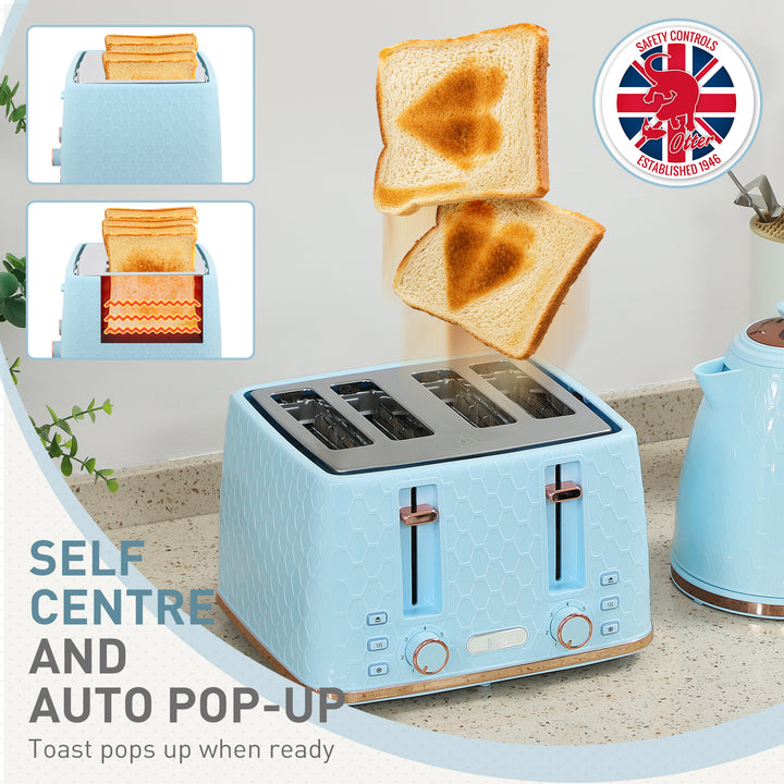 Kettle and Toaster Set, 1.7L 3000W Fast Boil Jug Kettle, 4 Slice Toaster with 7 Level Browning Controls, Light Blue