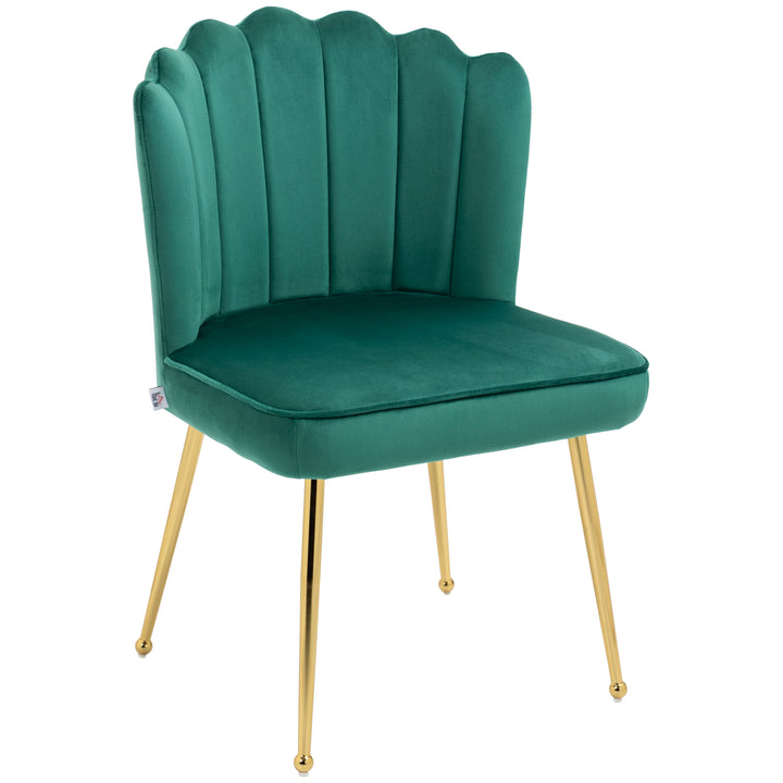 Glam Velvet-Feel Shell Accent Chair, HOMCOM Luxe Vanity Makeup Seat, Metal Legs, Comfort Padding, Green | Aosom UK