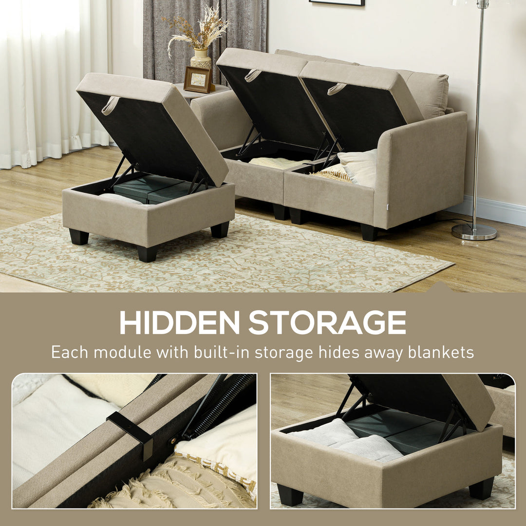 L' Shape Modular Storage Sofa - Light Brown