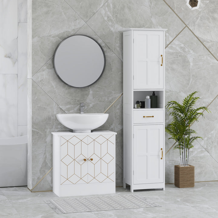 Under Sink Bathroom Cabinet, Under Sink Cabinet with Adjustable Shelf and Open Compartment for Basin with or without Pedestal, 60 x 30 x 60cm, White