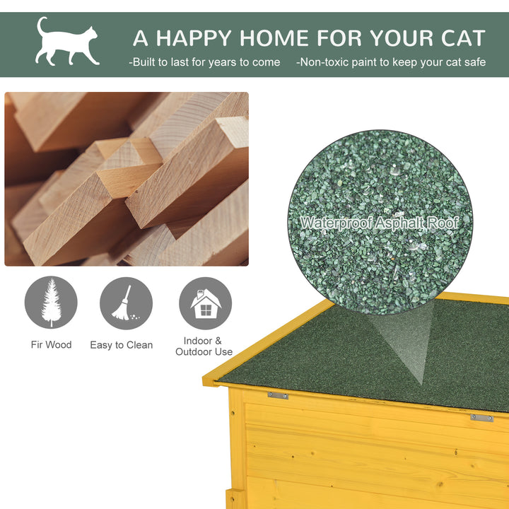 Garden Wooden Cat House Hide Cage Outdoor Pet Play Home Waterproof Roof Kitty Shelter Kennel w/ith Door & Window